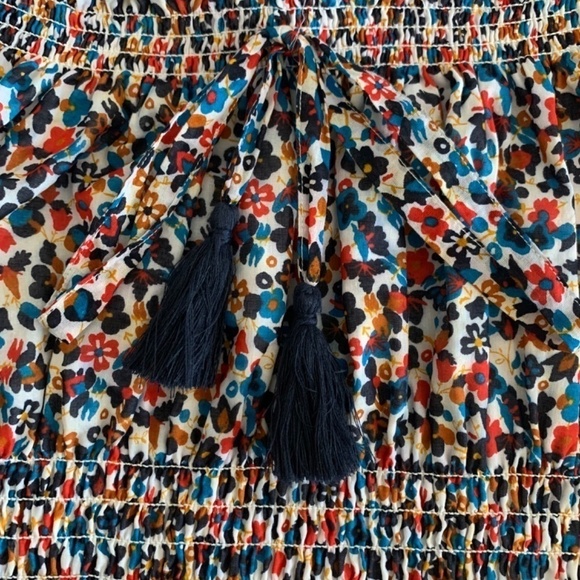 Tory Burch 100%Cotton Floral Print Smocked Waist Midi Dress On/Off the Shoulder - Picture 9 of 10